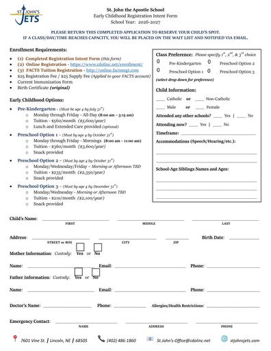 Early Childhood Registration Intent Form