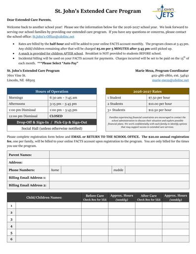 Extended Care Registration Form