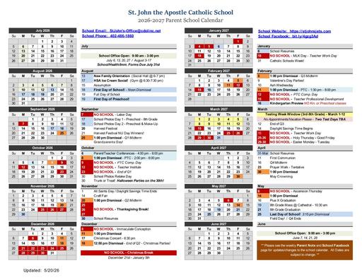 '26-'27 Parent Calendar
